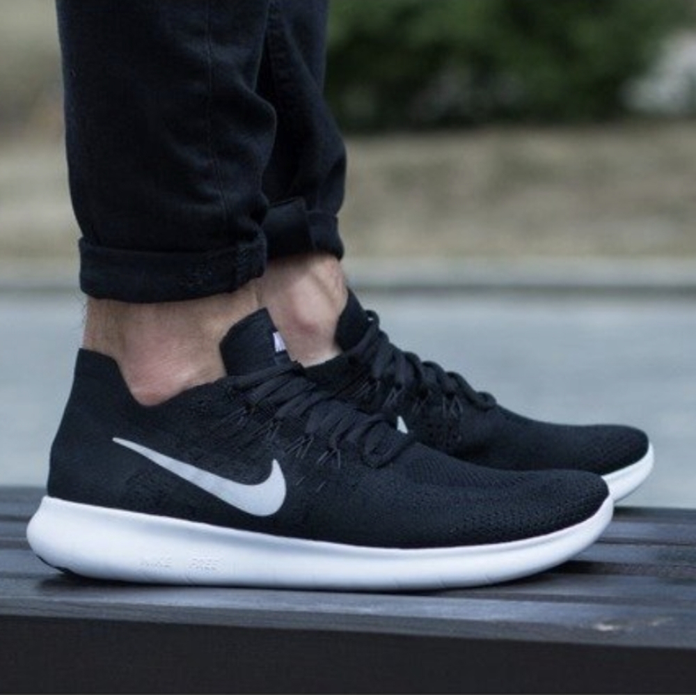 Nike Free RN Flyknit 2017 Black White Running Workout Shoes